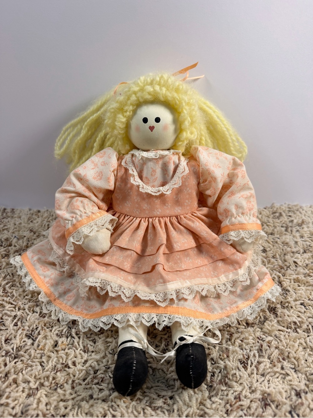 Vintage Handmade Wooden Block Sitting Rag Doll